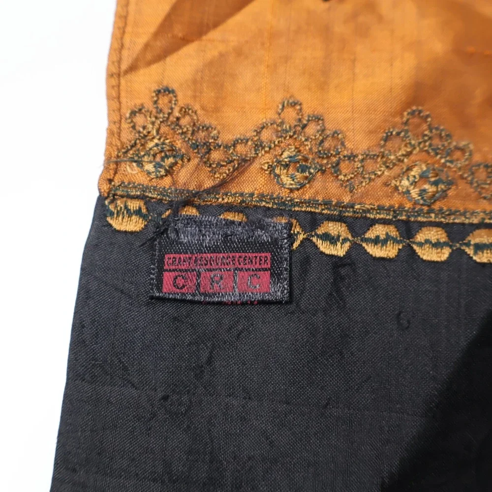 CRC India 100% Silk Scarf Rust‎ Black Gold Mirror Work Embroidered Artisan Wrap